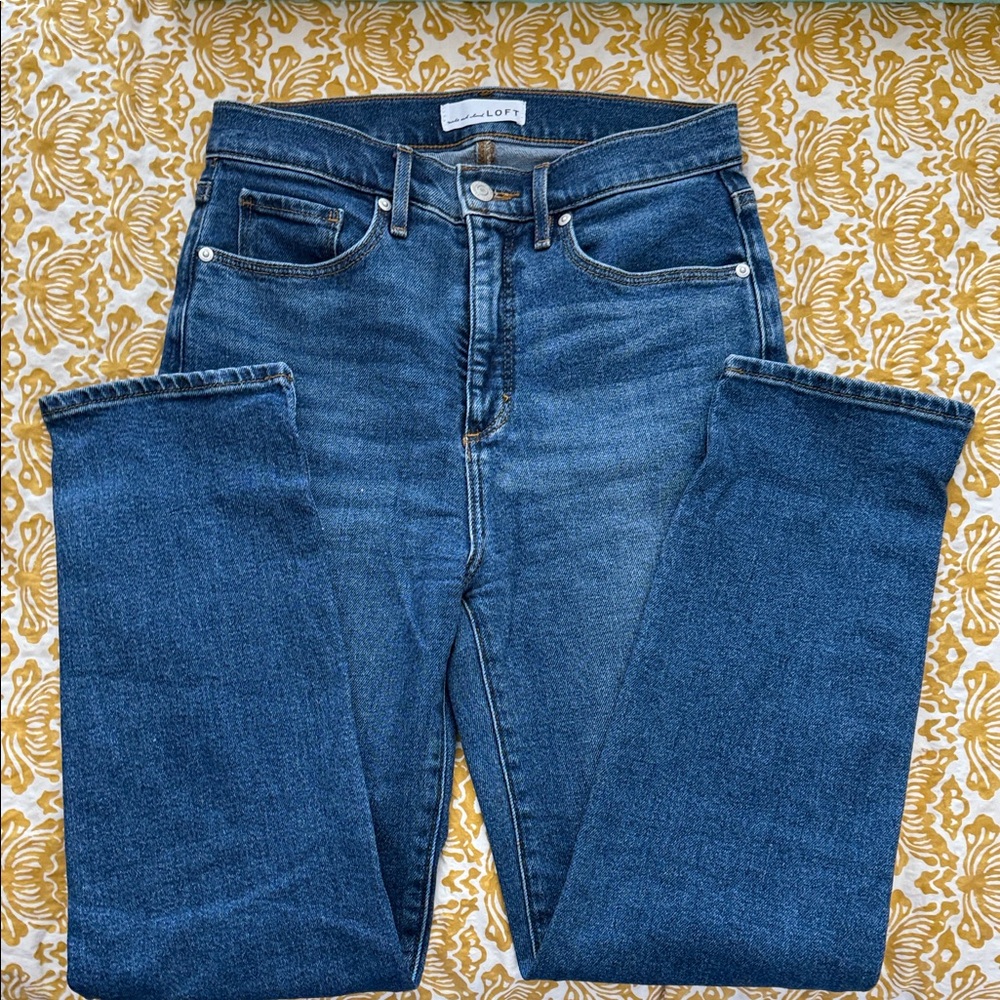LOFT High-Waist Dark Blue Straight Jeans